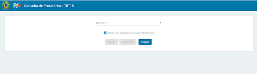 Tela de Consulta de Precatórios do sistema GPrec